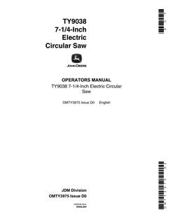 John Deere TY9038 Circular saw Operator Manual OMTY3975 — actual manual cover