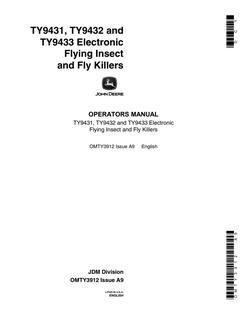 John Deere TY9431, TY9432, TY9433 Insect killer Operator Manual OMTY3912 — actual manual cover