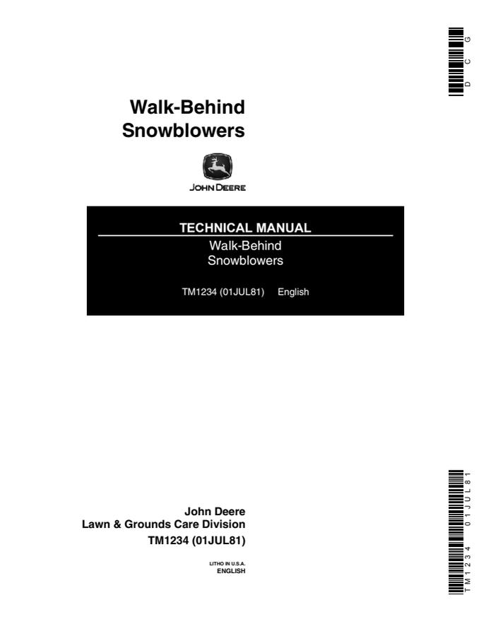John Deere UNKNOWN Walk-behind snowblower Technical manual — actual manual cover