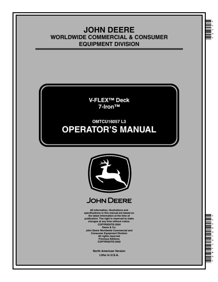 John Deere V-FLEX 7-Iron Mower deck Operator Manual OMTCU16057 — actual manual cover