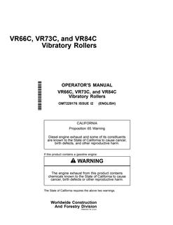 John Deere VR66C, VR73C, VR84C Vibratory roller Operator Manual OMT229176 — actual manual cover