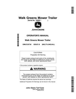 John Deere Walk Greens Mower Trailer Mower trailer Operator Manual OMUC20736 — actual manual cover