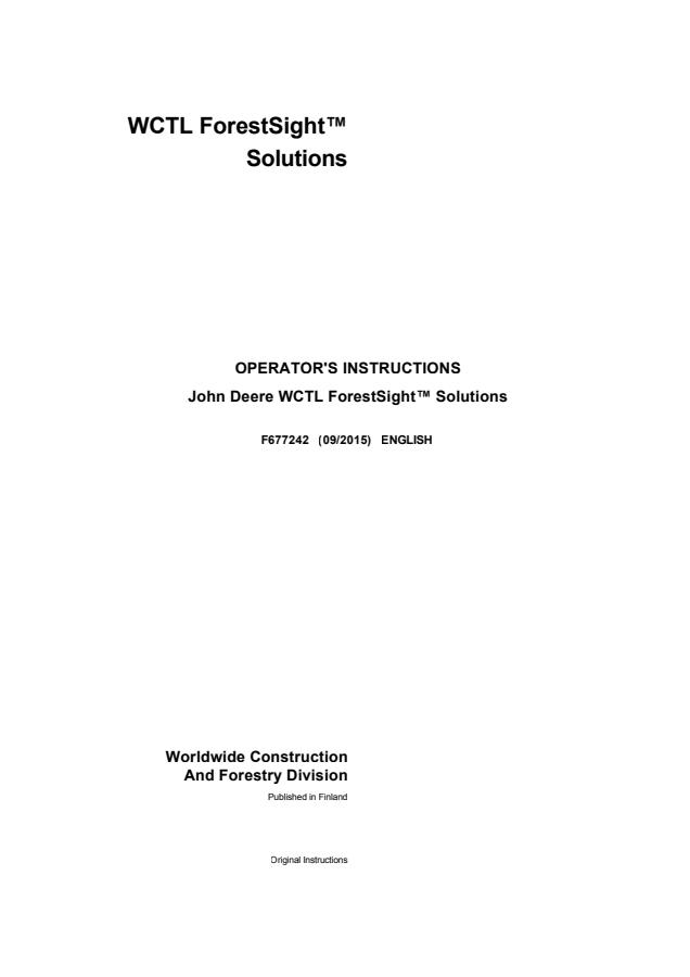 John Deere WCTL ForestSight Solutions Forestry system Operator Manual F677242 — actual manual cover