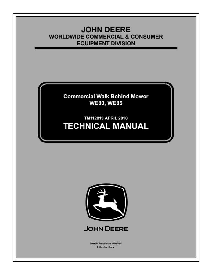 John Deere WE80, WE85 Walk-Behind Mower Technical Manual TM112819 — actual manual cover