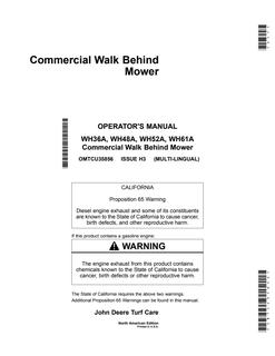 John Deere WH36A, WH48A, WH52A, WH61A Walk-behind mower Operator Manual OMTCU35856 — actual manual cover