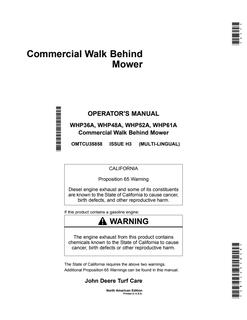 John Deere WHP36A, WHP48A, WHP52A, WHP61A Walk-behind mower Operator Manual OMTCU35858 — actual manual cover