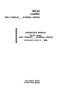John Deere WL53 Loader Operator Manual OMT338989X19 — actual manual cover