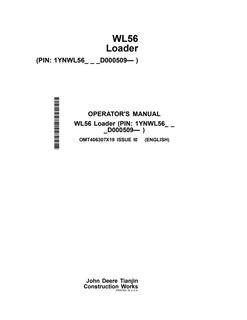 John Deere WL56 Loader Operator Manual OMT406307X19 — actual manual cover