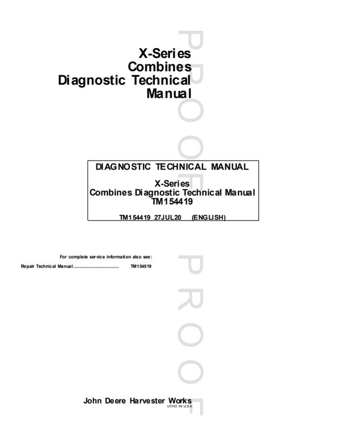 John Deere X-Series Combine Diagnostic Technical Manual TM154419 — actual manual cover