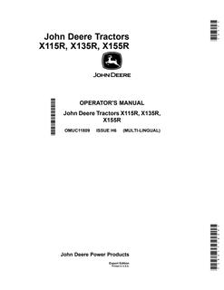John Deere X115R, X135R, X155R Lawn tractor Operator Manual OMUC11809 — actual manual cover
