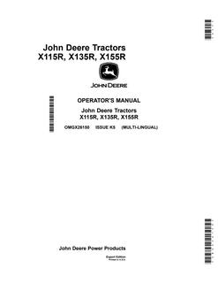 John Deere X115R, X135R, X155R Tractor Operator's manual OMGX26150 — actual manual cover