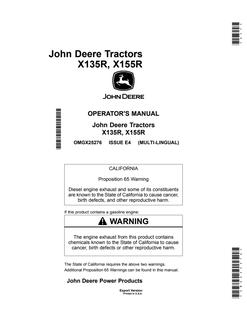 John Deere X135R, X155R Lawn tractor Operator Manual OMGX25276 — actual manual cover