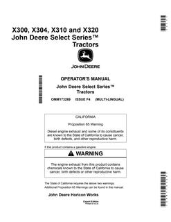 John Deere X300, X304, X310, X320 Lawn and Garden Tractor Operator Manual OMM173269 — actual manual cover