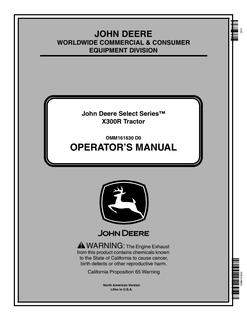 John Deere X300R Lawn and Garden Tractor Operator Manual OMM161630 — actual manual cover