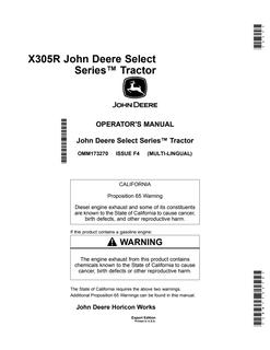 John Deere X305R Lawn tractor Operator's manual OMM173270 — actual manual cover