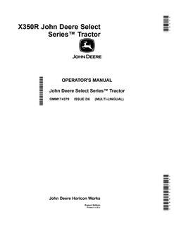 John Deere X350R Lawn and Garden Tractor Operator Manual OMM174379 — actual manual cover