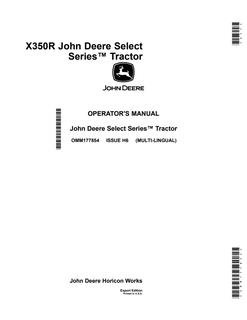 John Deere X350R Lawn and Garden Tractor Operator Manual OMM177854 — actual manual cover