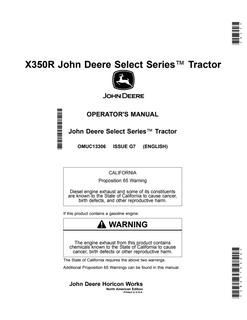 John Deere X350R Lawn tractor Operator manual OMUC13306 — actual manual cover