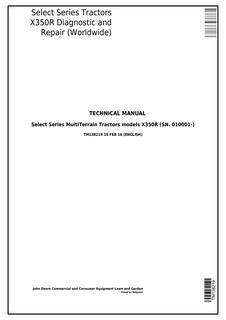 John Deere X350R Tractor Diagnostic and Repair Technical Manual TM138219 — actual manual cover