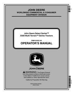 John Deere X500 Multi-Terrain Series Lawn and Garden Tractor Operator Manual OMM163032 — actual manual cover