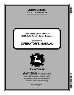 John Deere X500 Multi-Terrain Series Lawn and Garden Tractor Operator Manual OMM167791 — actual manual cover