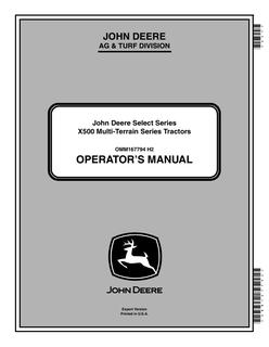 John Deere X500 Multi-Terrain Series Lawn and Garden Tractor Operator Manual OMM167794 — actual manual cover
