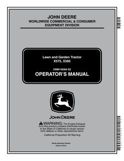 John Deere X575, X585 Lawn and Garden Tractor Operator Manual OMM148365 — actual manual cover