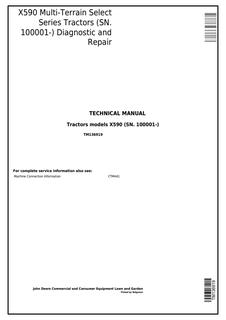 John Deere X590 Tractor Diagnostic and Repair Technical Manual TM136919 — actual manual cover