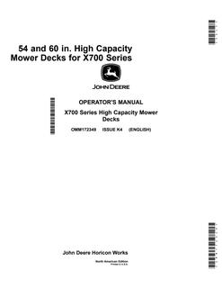 John Deere X700 Series; 54-inch; 60-inch Mower deck Operator manual OMM172349 — actual manual cover