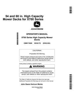 John Deere X700 Series; 54-inch; 60-inch Mower deck Operator manual OMM175656 — actual manual cover