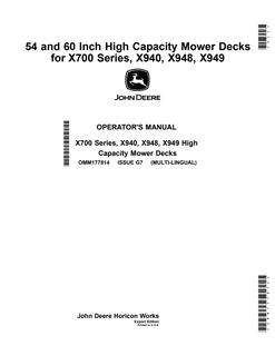 John Deere X700 Series; X940; X948; X949 Mower deck Operator manual OMM177814 — actual manual cover