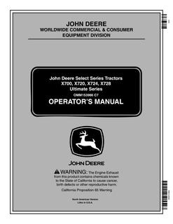 John Deere X700, X720, X724, X728 Lawn and garden tractor Operator manual OMM153966 — actual manual cover