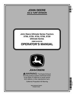 John Deere X700, X720, X724, X728, X729 Lawn and Garden Tractor Operator Manual OMM164429 — actual manual cover