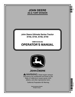 John Deere X740, X744, X748, X749 Lawn and Garden Tractor Operator Manual OMM164430 — actual manual cover