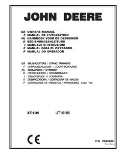 John Deere XT105 - UT15185 Brushcutter Owner Manual PS02809 — actual manual cover