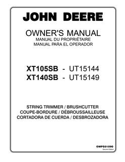 John Deere XT105SB - UT15144, XT140SB - UT15149 Brushcutter Owner Manual OMPS01090 — actual manual cover