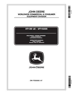 John Deere XT120 LE - UT15225 Brushcutter Operator Manual OMPS05082 — actual manual cover
