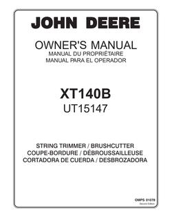 John Deere XT140B - UT15147 Brushcutter Owner Manual OMPS 01078 — actual manual cover