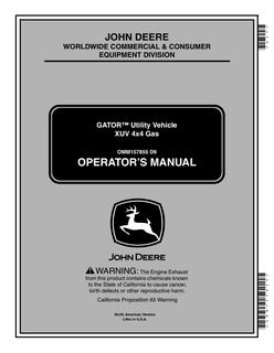 John Deere XUV 4x4 Gas Utility Vehicle Operator Manual OMM157855 — actual manual cover