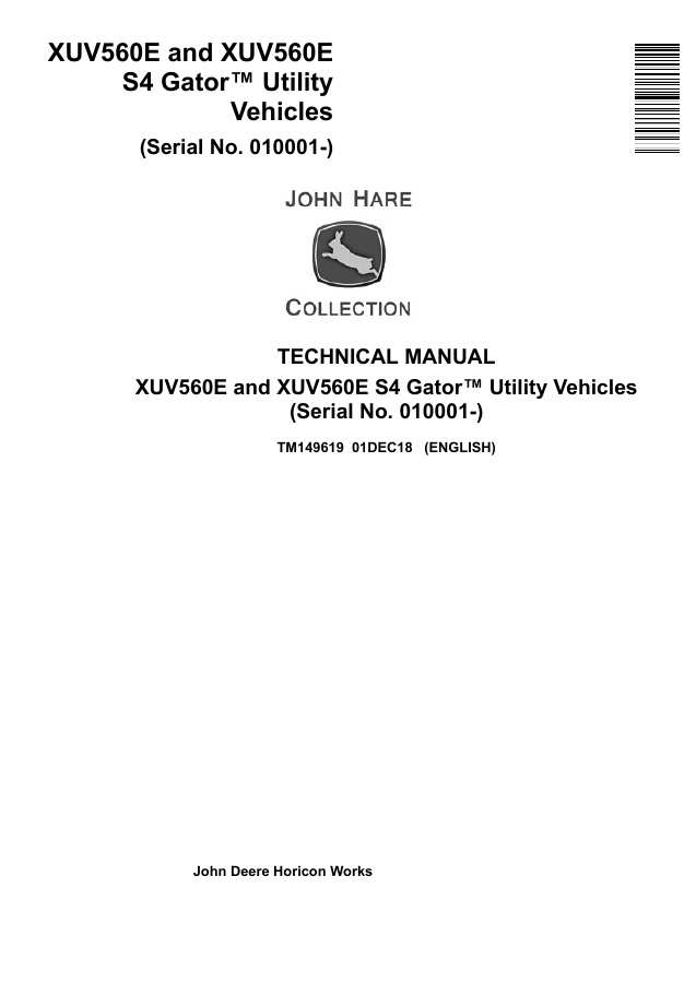 John Deere XUV560E, XUV560E S4 Utility Vehicle Technical Manual TM149619 — actual manual cover