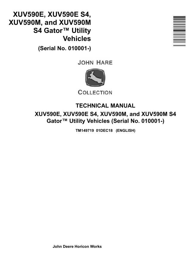 John Deere XUV590E, XUV590E S4, XUV590M, XUV590M S4 Gator Utility Vehicle Technical Manual TM149719 — actual manual cover
