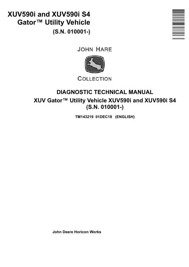 John Deere XUV590i, XUV590i S4 Gator utility vehicle Diagnostic technical manual TM143219 — actual manual cover