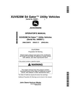 John Deere XUV825M S4 Utility vehicle Operator manual OMUC26678 — actual manual cover