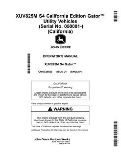 John Deere XUV825M S4 Utility vehicle Operator manual OMUC29823 — actual manual cover