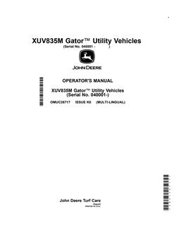 John Deere XUV835M Utility vehicle Operator manual OMUC26717 — actual manual cover