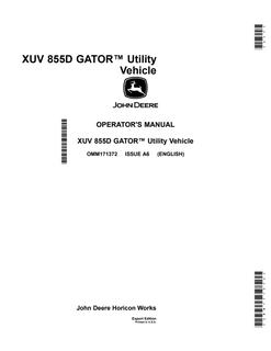 John Deere XUV855D Utility vehicle Operator manual OMM171372 — actual manual cover