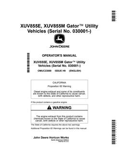 John Deere XUV855E, XUV855M Utility vehicle Operator manual OMUC23889 — actual manual cover