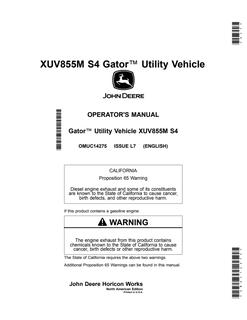 John Deere XUV855M S4 Utility Vehicle Operator Manual OMUC14275 — actual manual cover