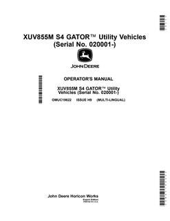 John Deere XUV855M S4 Utility vehicle Operator manual OMUC19622 — actual manual cover