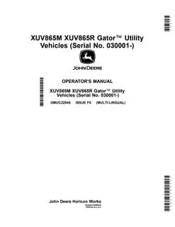 John Deere XUV865M, XUV865R Utility vehicle Operator manual OMUC22945 — actual manual cover